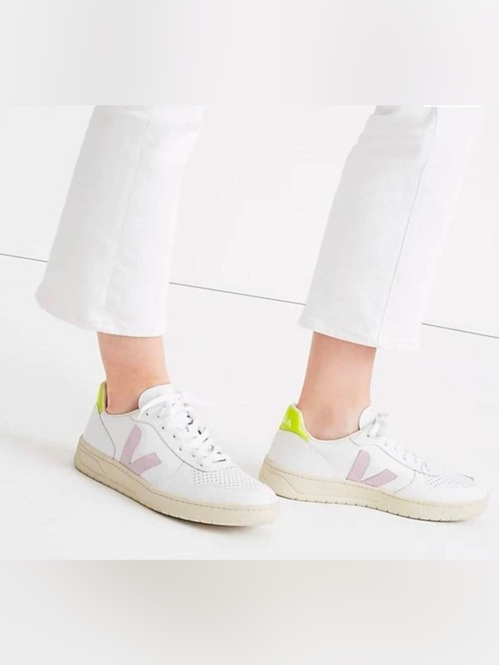 Veja Leather V-10 Sneakers in Pastel Neon Colorblock Sz 7